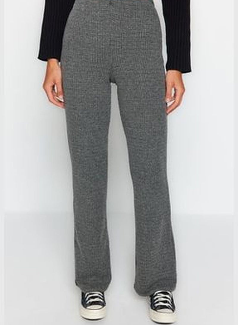 Gray Patterned High Waist Flare/Flare-Up Knitted Pants Trousers TWOAW24PL00178