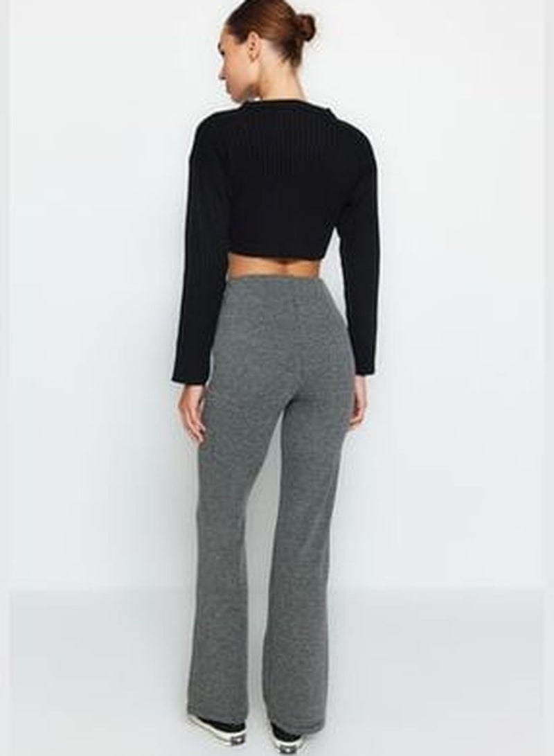 Gray Patterned High Waist Flare/Flare-Up Knitted Pants Trousers TWOAW24PL00178