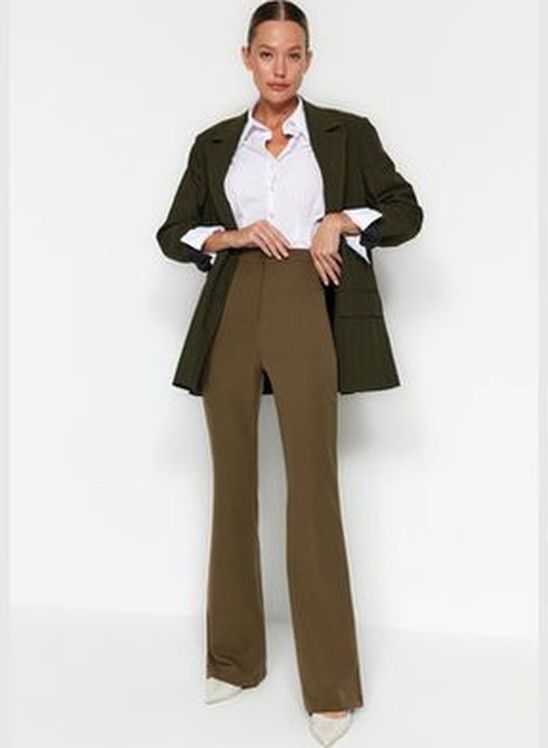 Khaki Spanish Leg Flare Woven Trousers TOFAW19BB0581