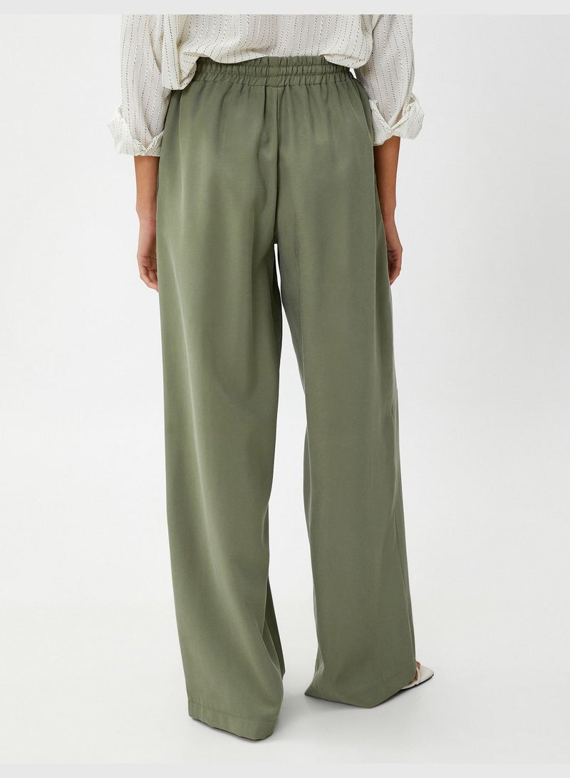 Silky Fabric Relax Fit Drawstring Wide LegTrousers