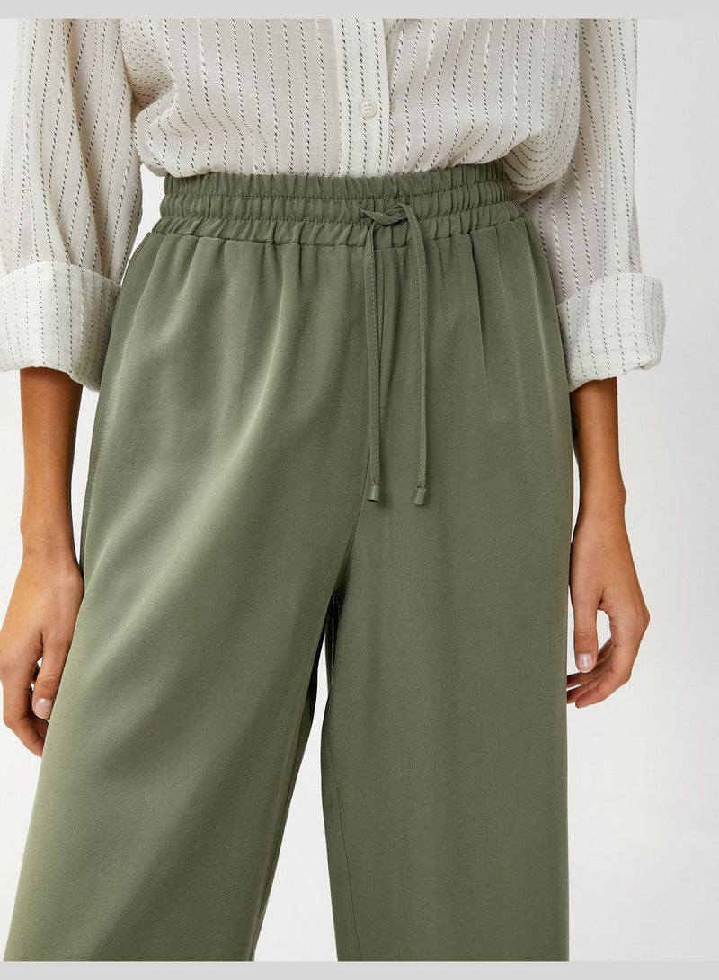 Silky Fabric Relax Fit Drawstring Wide LegTrousers