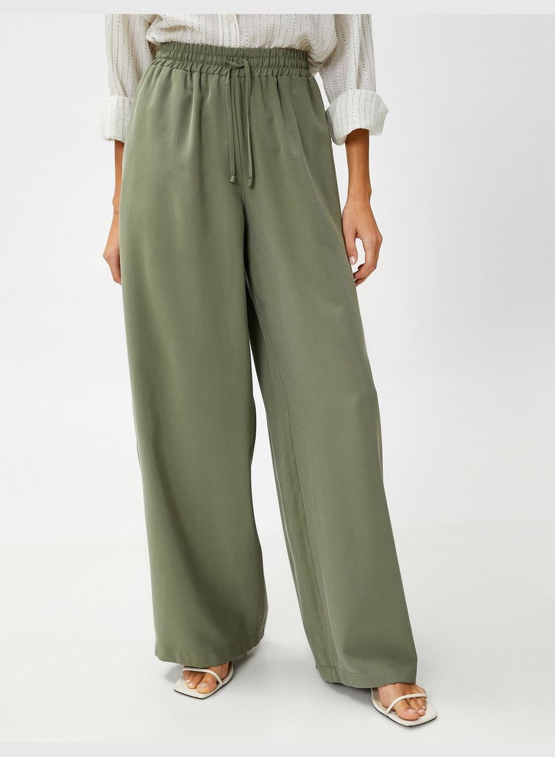 Silky Fabric Relax Fit Drawstring Wide LegTrousers