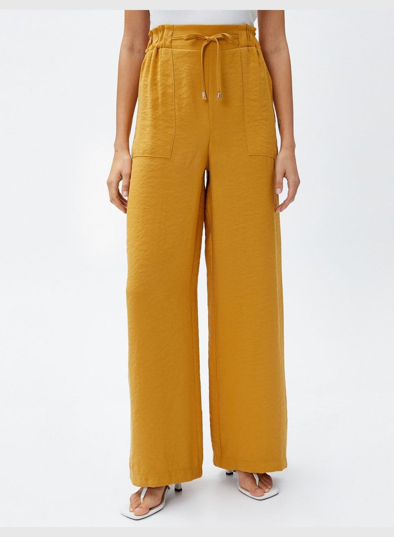 Silky Fabric Drawstring Wide Leg Trousers