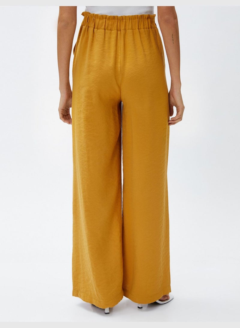 Silky Fabric Drawstring Wide Leg Trousers