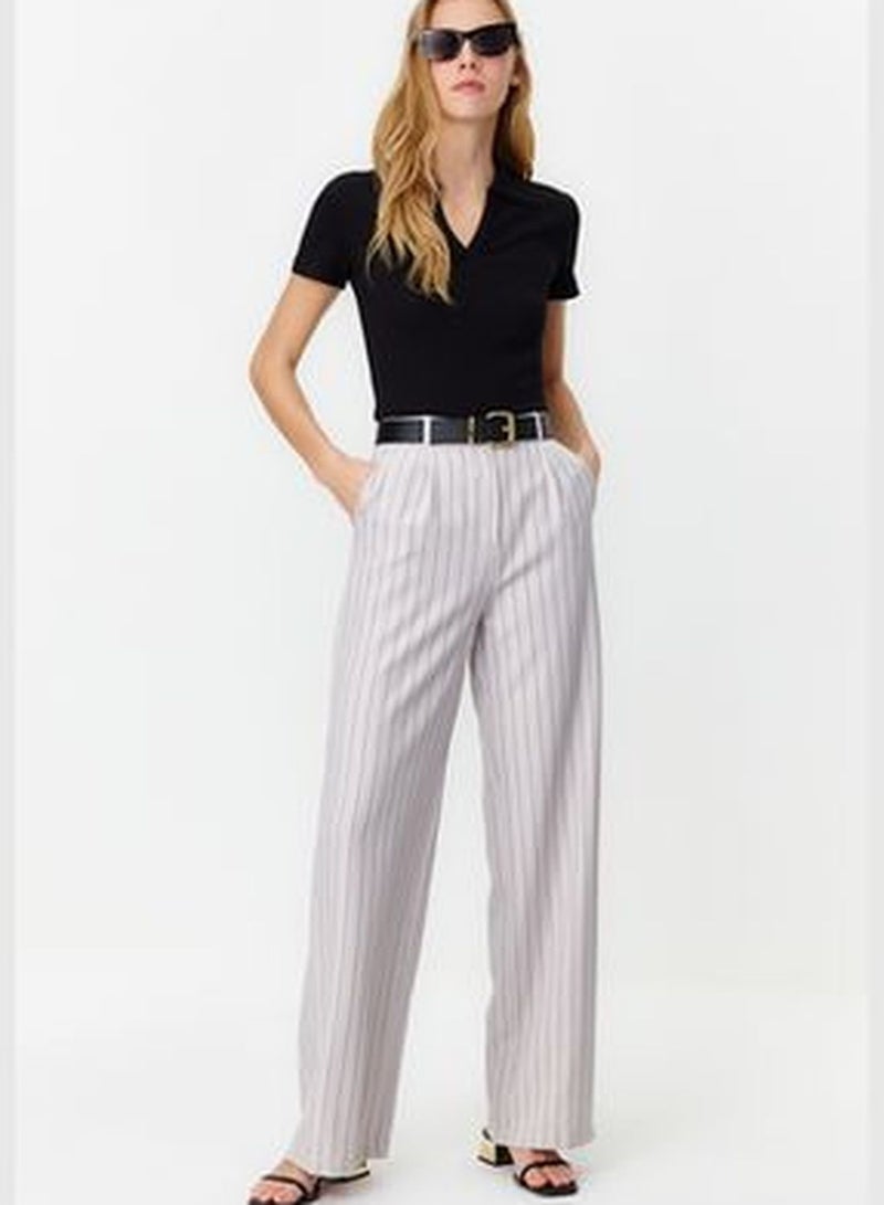Gray High Waist Wide Leg Striped Woven Trousers TWOSS22PL0100