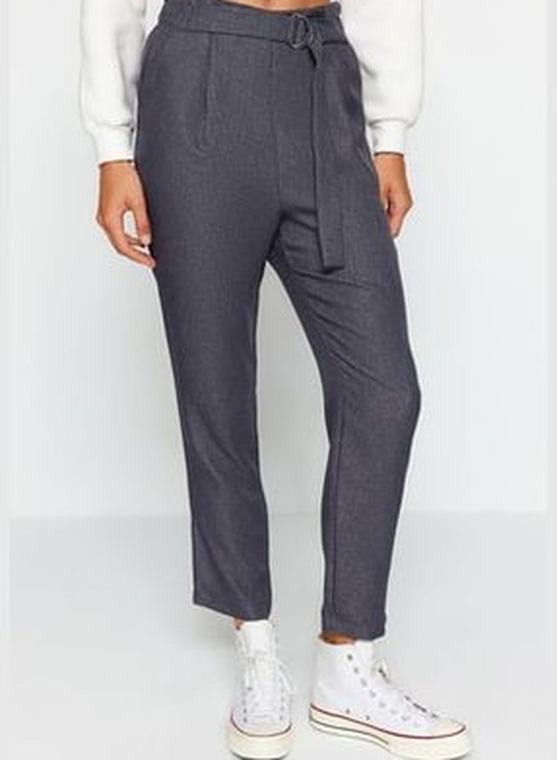 Anthracite Cigarette Woven Tie Trousers TWOAW21PL0316