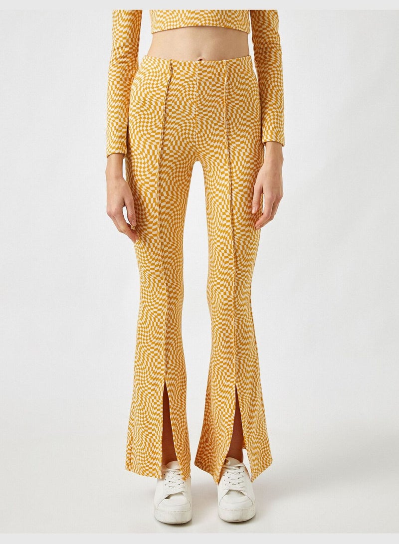 Patterned Slit Leg Flared Trousers