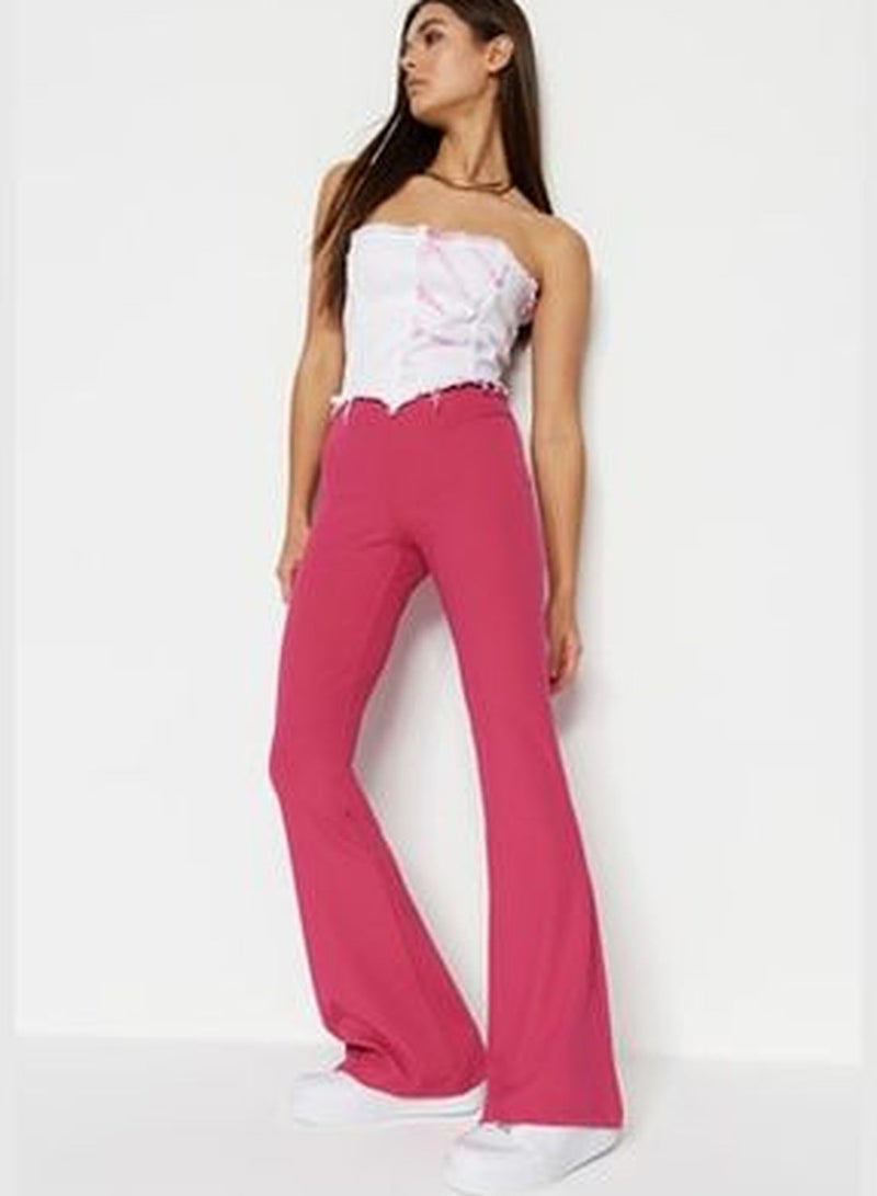 Fuchsia Corduroy Flare/Flare-Down Leg High Waist Knitted Knitted Leggings Trousers TWOSS23PL00135