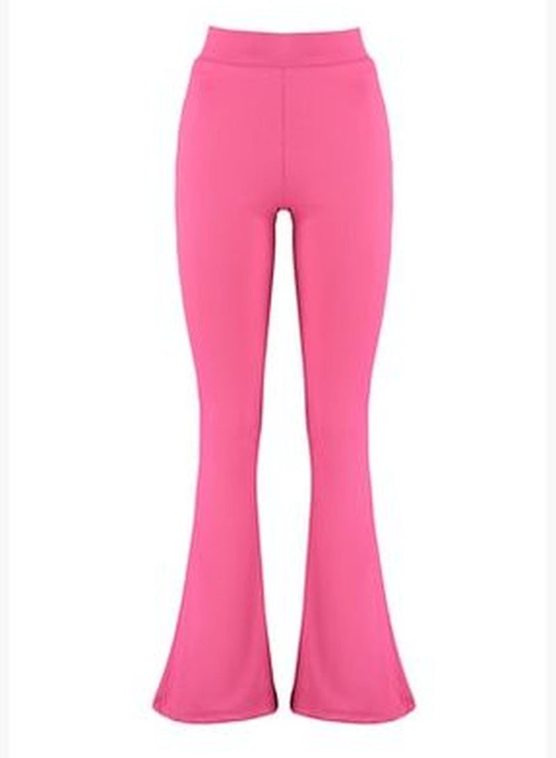 Fuchsia Corduroy Flare/Flare-Down Leg High Waist Knitted Knitted Leggings Trousers TWOSS23PL00135