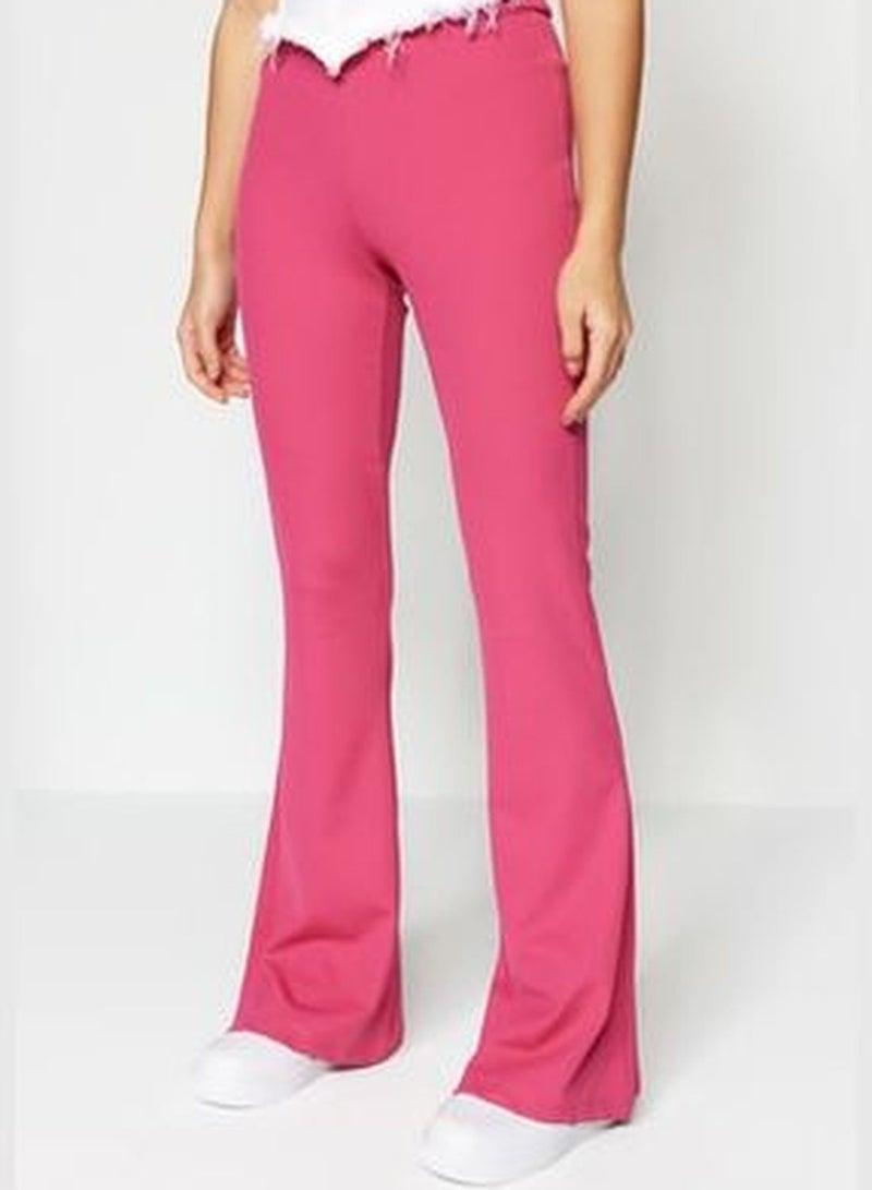 Fuchsia Corduroy Flare/Flare-Down Leg High Waist Knitted Knitted Leggings Trousers TWOSS23PL00135
