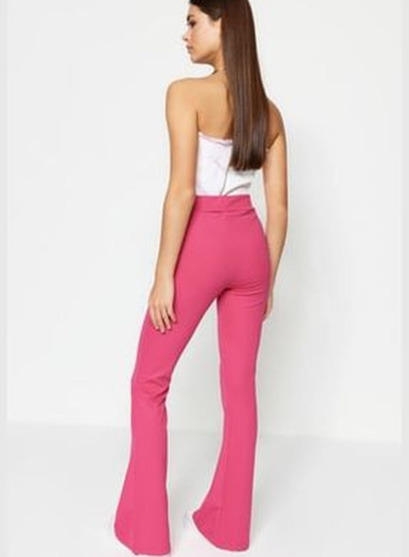 Fuchsia Corduroy Flare/Flare-Down Leg High Waist Knitted Knitted Leggings Trousers TWOSS23PL00135
