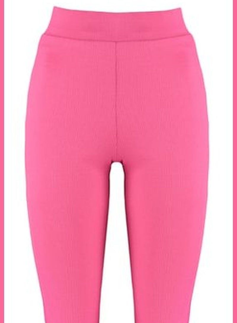 Fuchsia Corduroy Flare/Flare-Down Leg High Waist Knitted Knitted Leggings Trousers TWOSS23PL00135