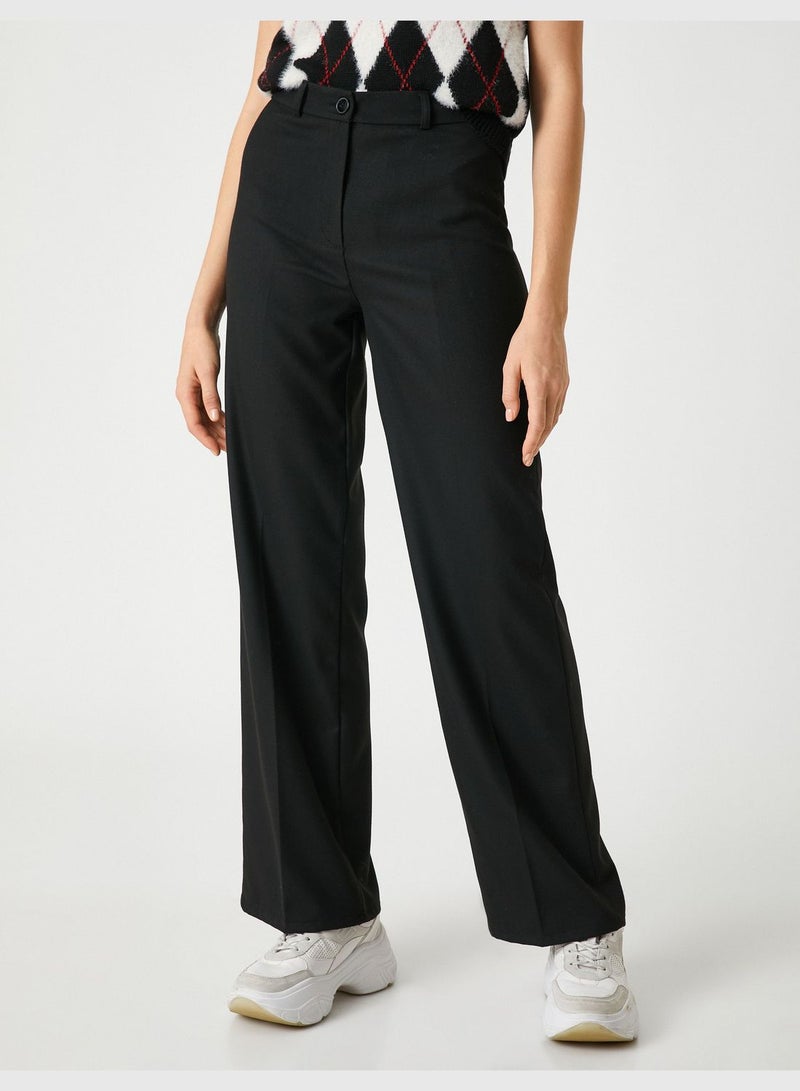 Basic Straight Leg Button Detail Trousers