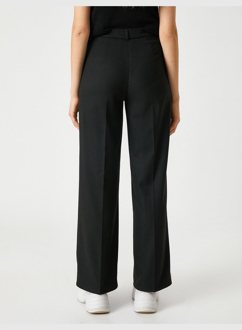 Basic Straight Leg Button Detail Trousers