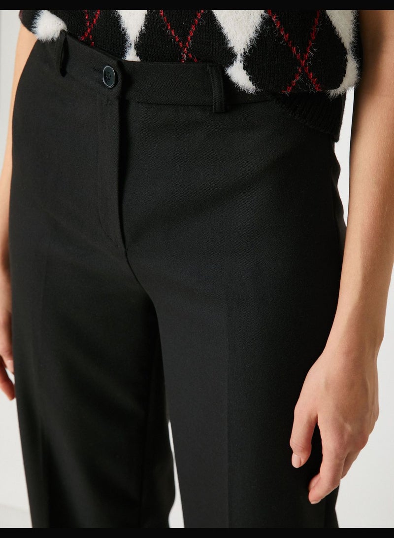 Basic Straight Leg Button Detail Trousers