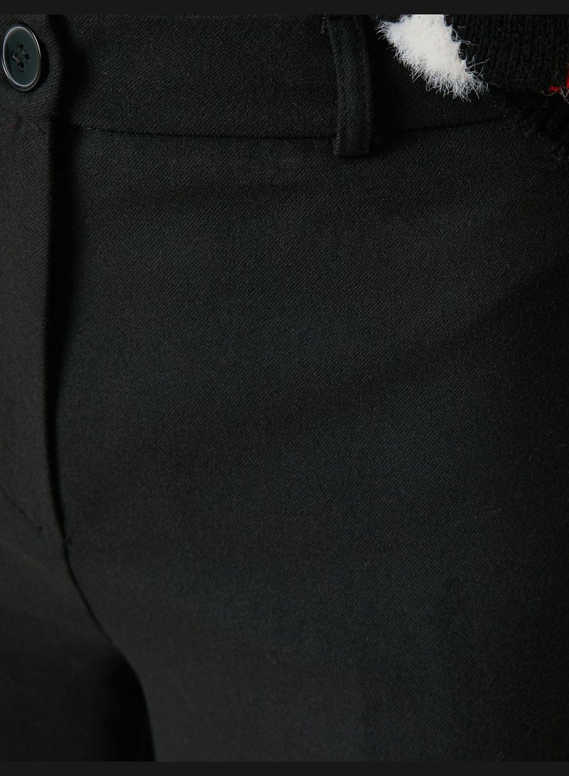 Basic Straight Leg Button Detail Trousers