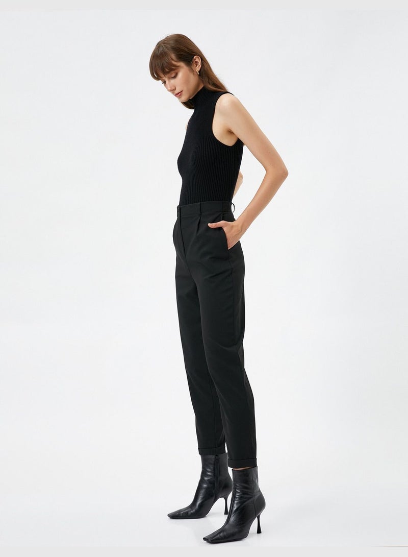 High Rise Buttoned Pleated High Rise Trousers