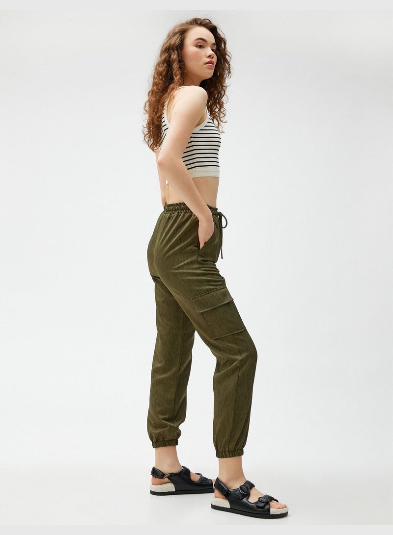 Pocket Detail Drawstring Elastic Waist Cargo Trousers