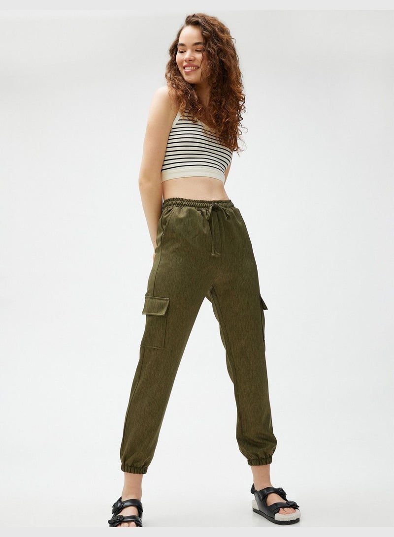 Pocket Detail Drawstring Elastic Waist Cargo Trousers