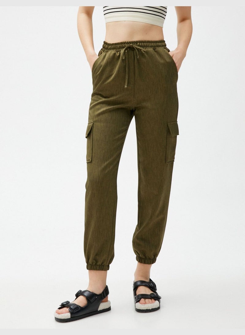 Pocket Detail Drawstring Elastic Waist Cargo Trousers