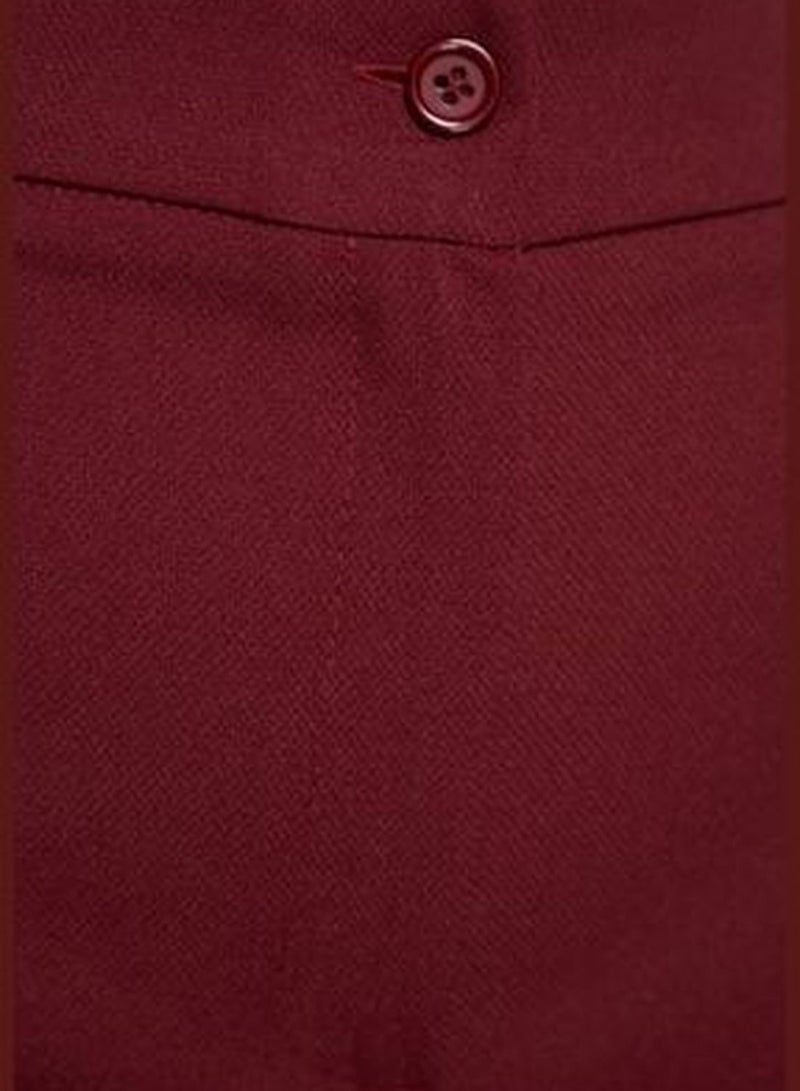 Claret Red Straight High Waist Stitched Woven Trousers TWOSS21PL0093