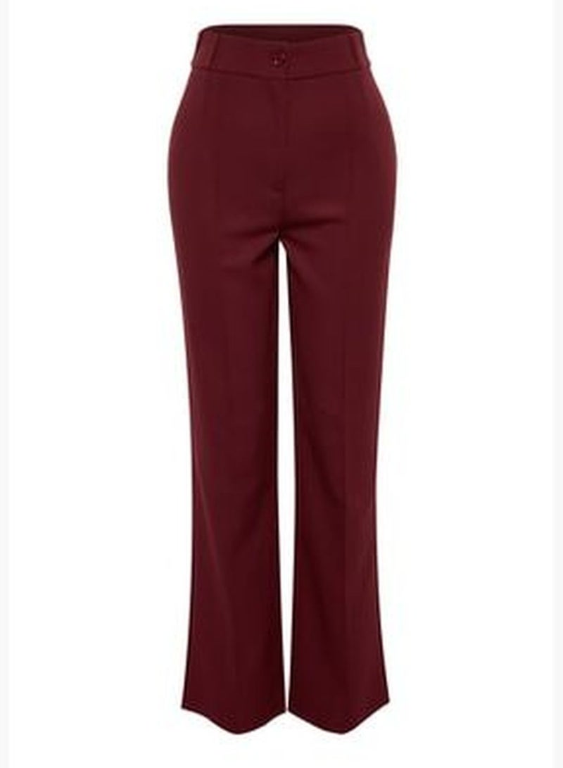 Claret Red Straight High Waist Stitched Woven Trousers TWOSS21PL0093