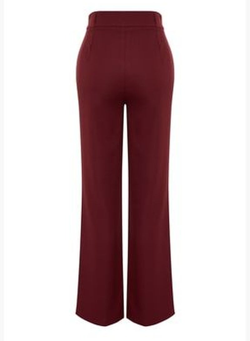 Claret Red Straight High Waist Stitched Woven Trousers TWOSS21PL0093