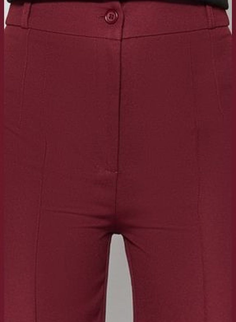 Claret Red Straight High Waist Stitched Woven Trousers TWOSS21PL0093