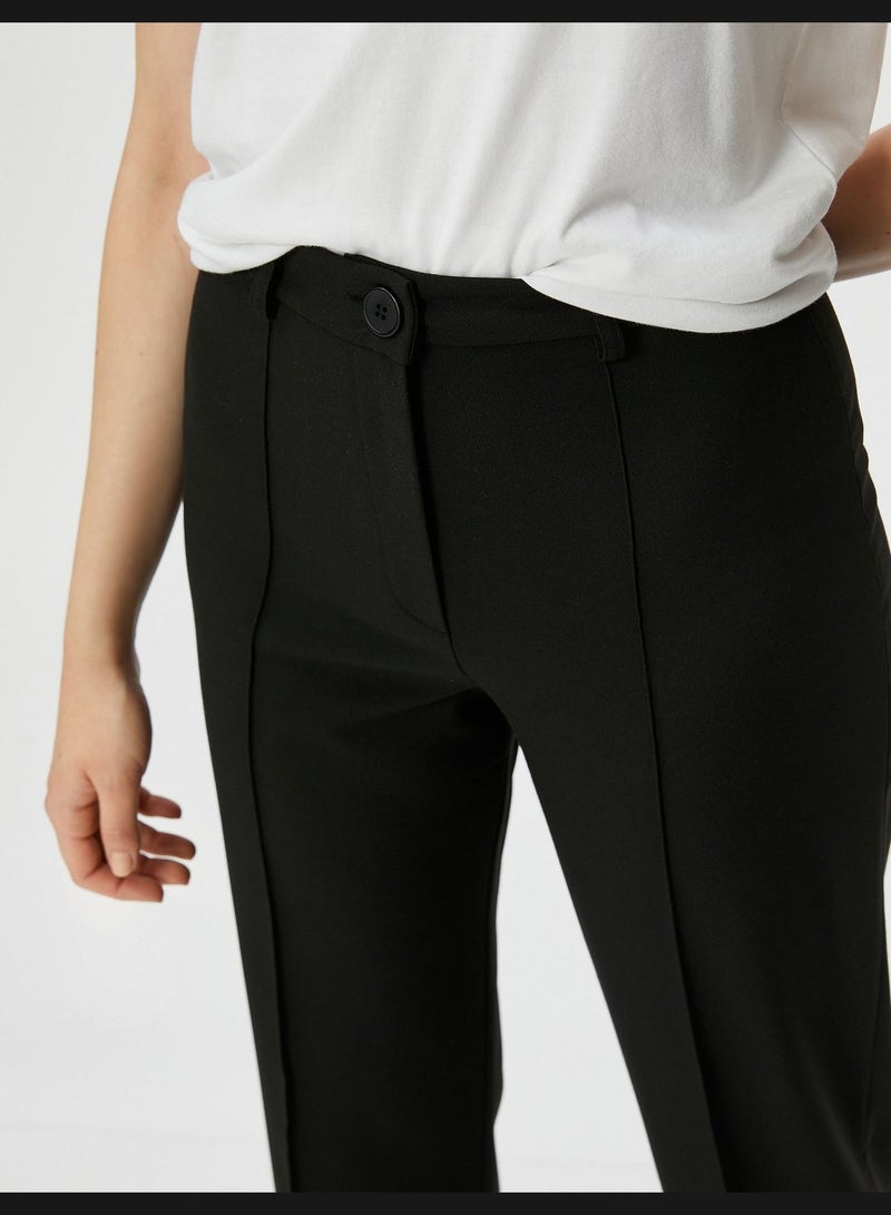Medium Rise Zipper Detail Straight Leg Trousers