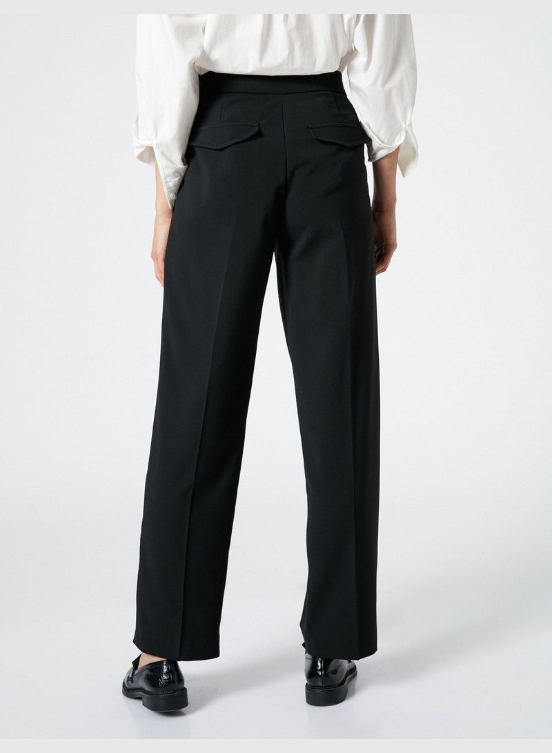 Button Detail Straight Leg Trousers