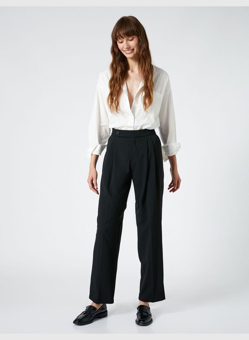 Button Detail Straight Leg Trousers