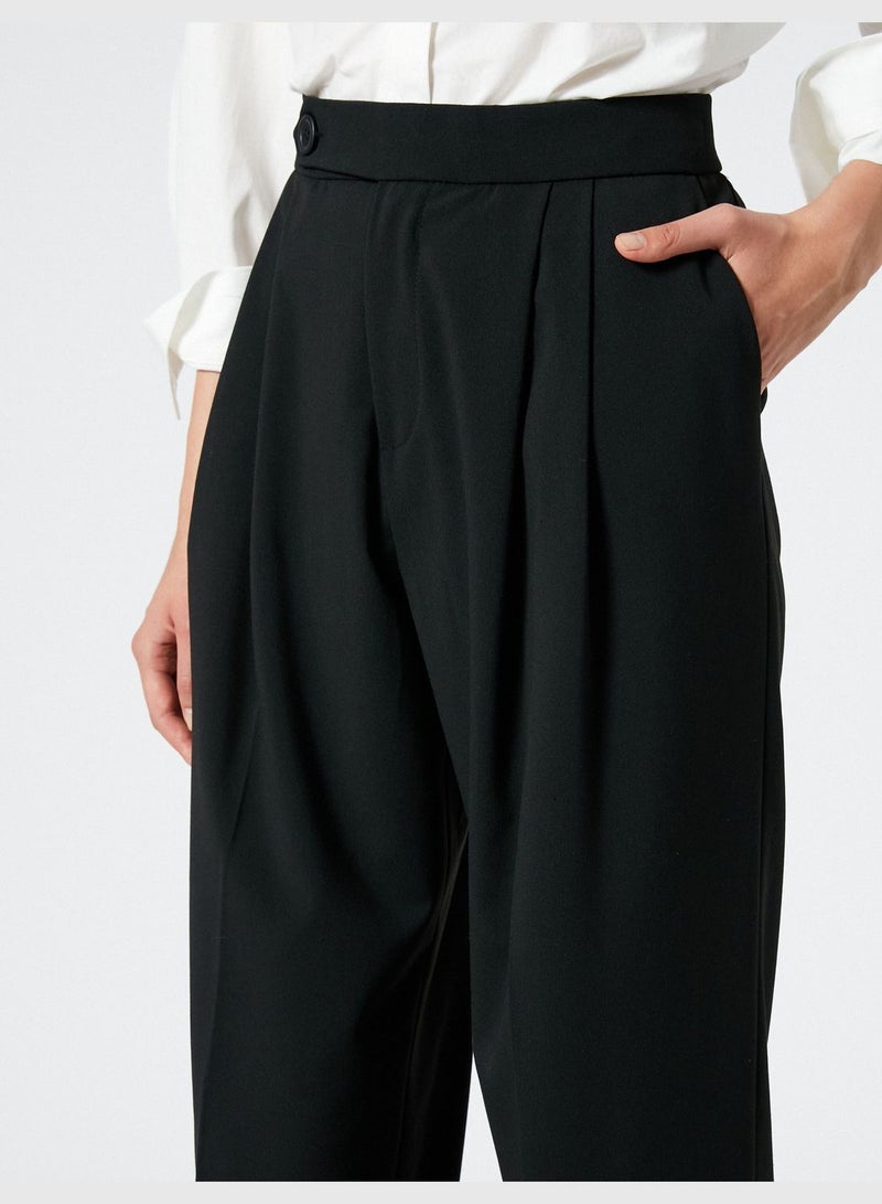 Button Detail Straight Leg Trousers