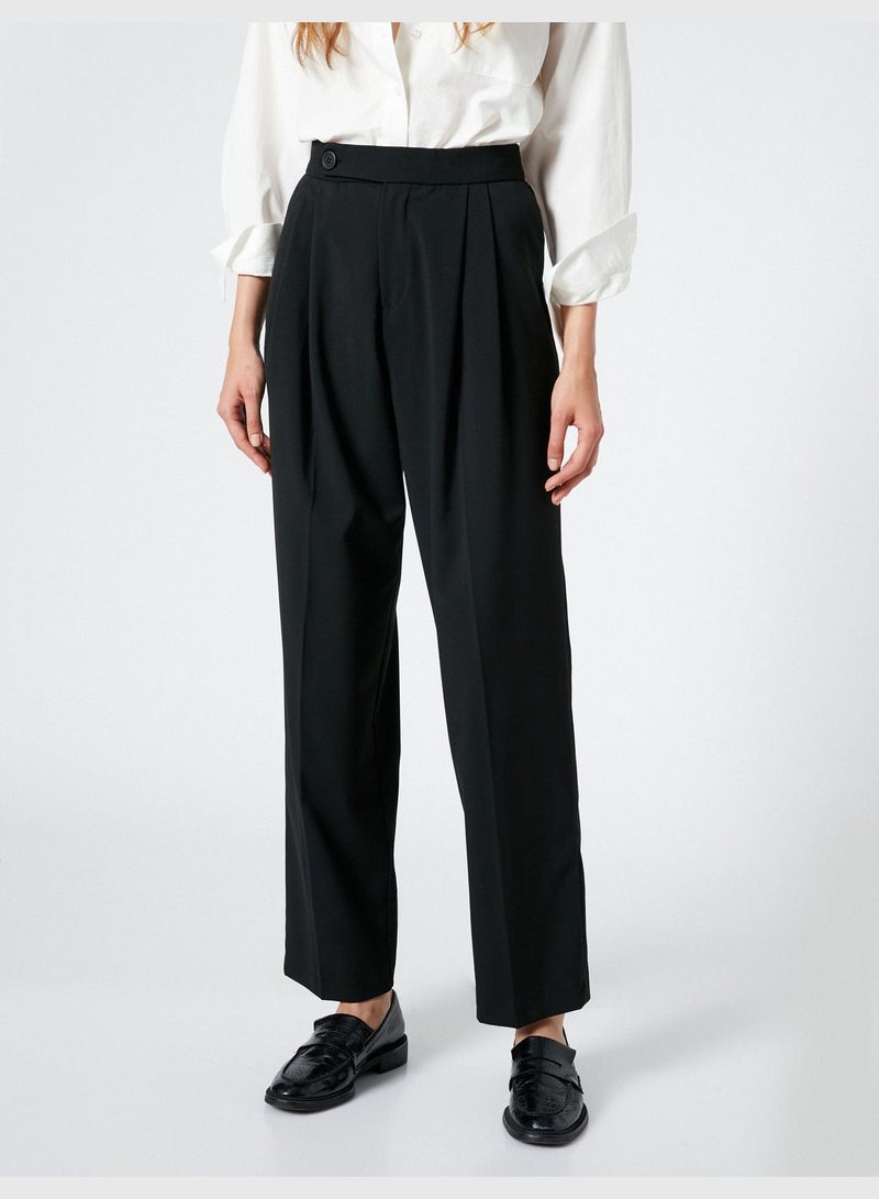 Button Detail Straight Leg Trousers