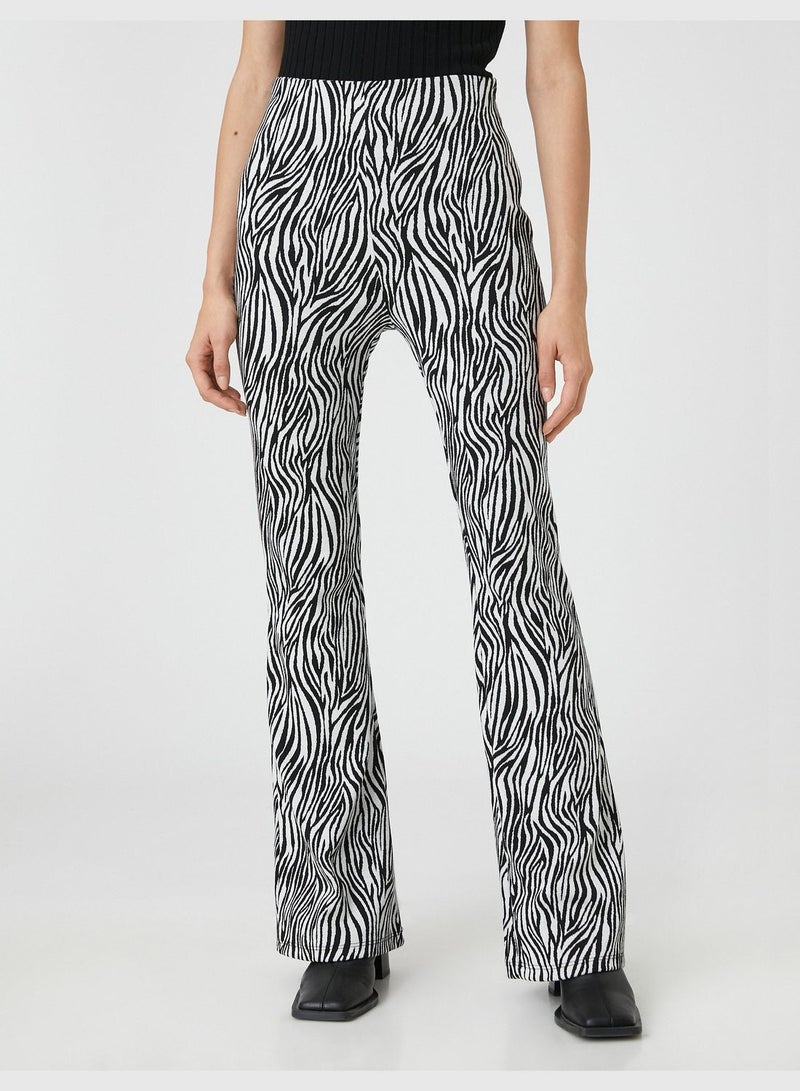 High Rise Zebra Patterned Flare Trousers