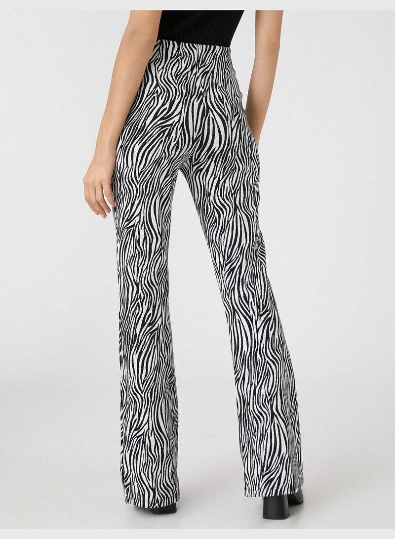 High Rise Zebra Patterned Flare Trousers