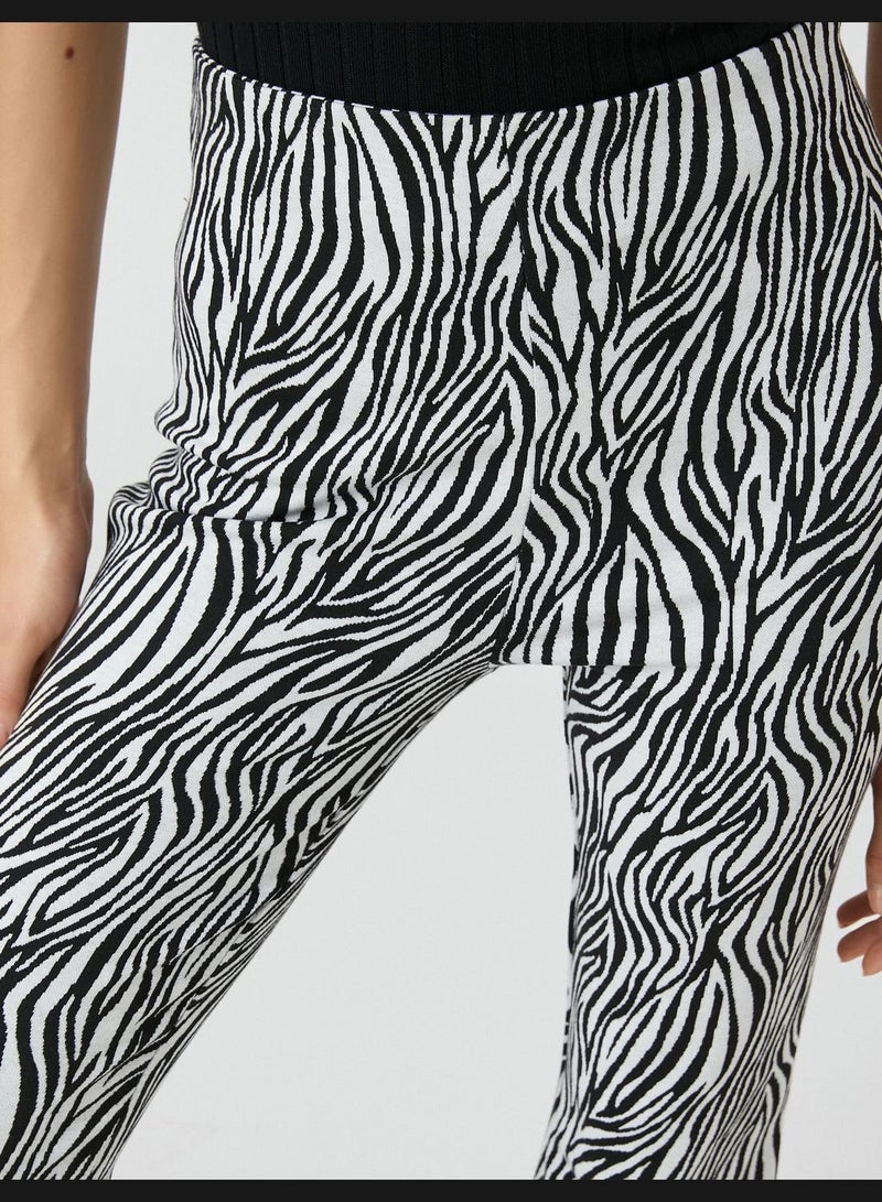 High Rise Zebra Patterned Flare Trousers