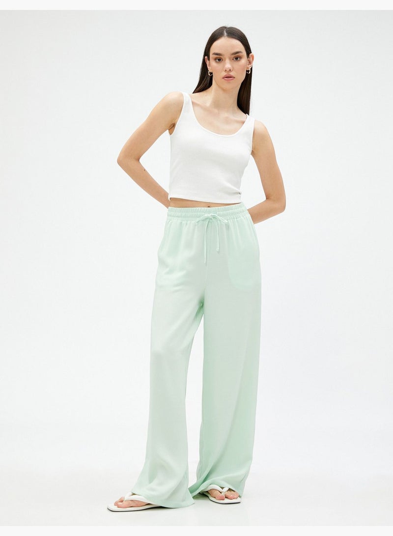 Drawstring Pocket Wide Leg Trousers