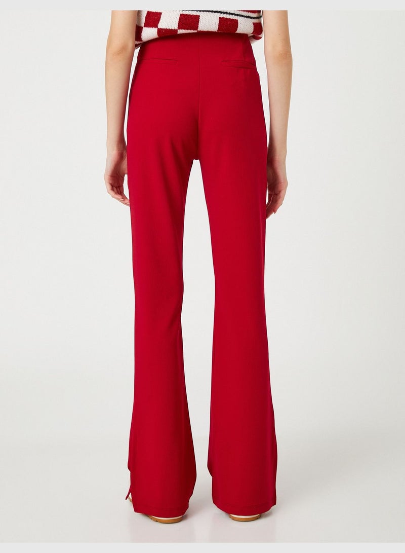 Flare Leg Trousers Slit Detail Ribbed Zipper Detail