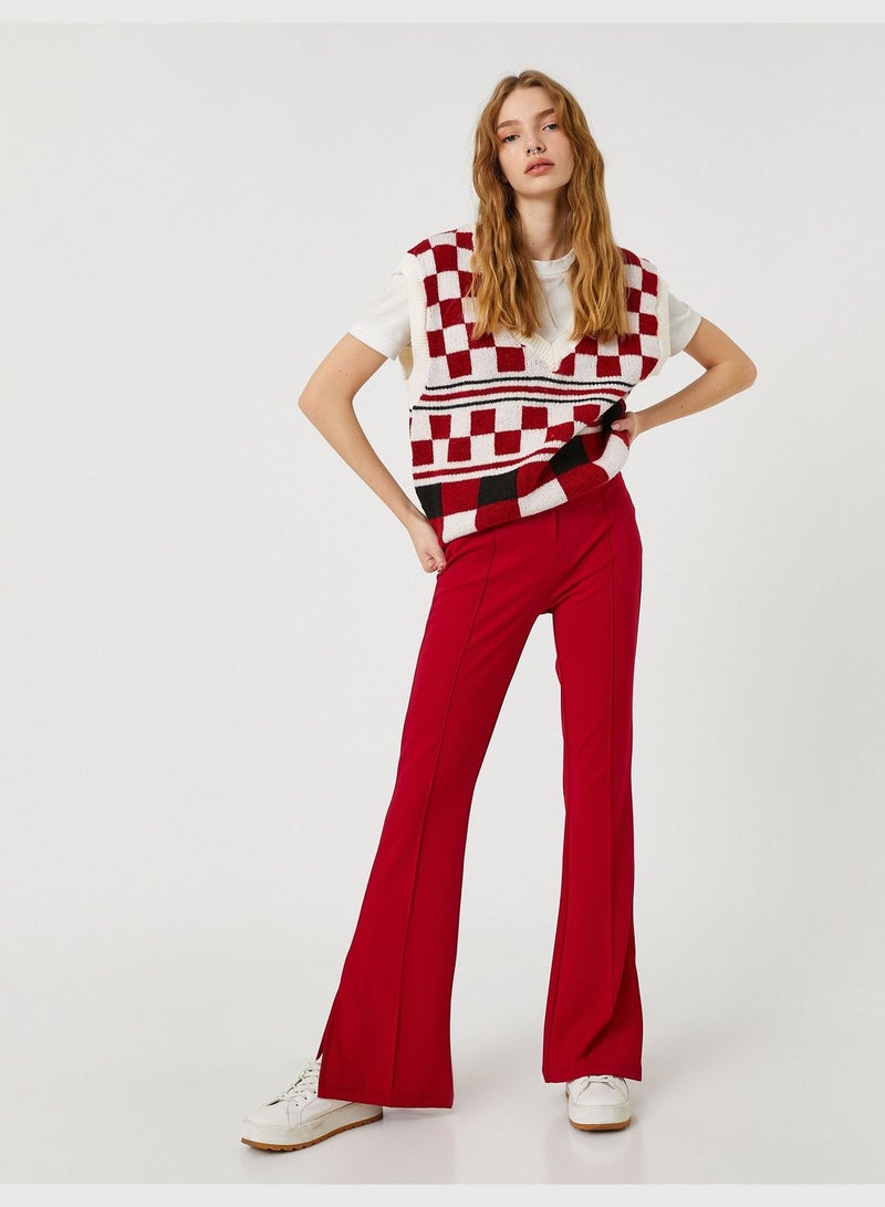 Flare Leg Trousers Slit Detail Ribbed Zipper Detail