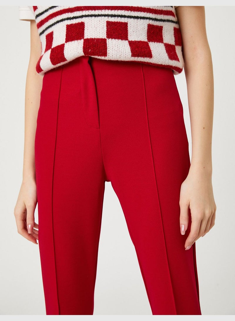 Flare Leg Trousers Slit Detail Ribbed Zipper Detail