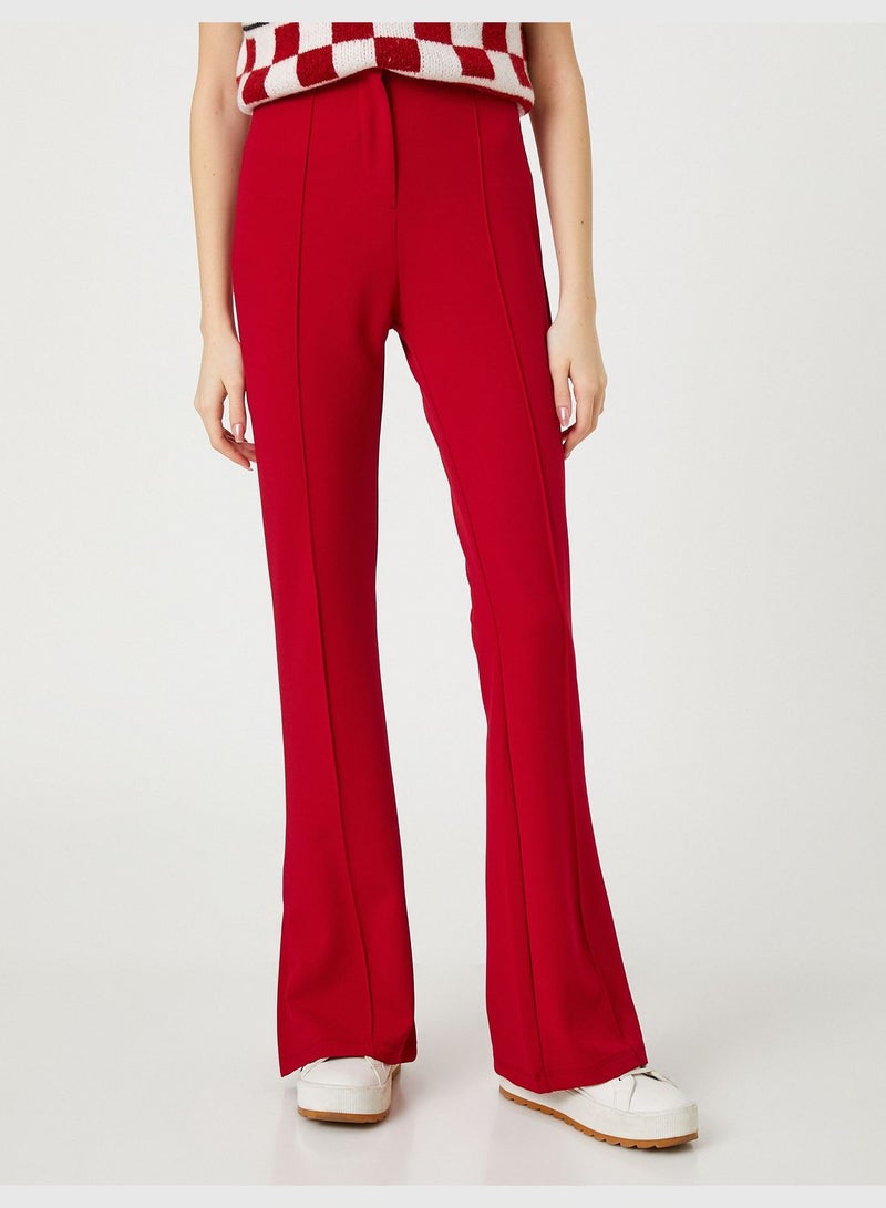 Flare Leg Trousers Slit Detail Ribbed Zipper Detail