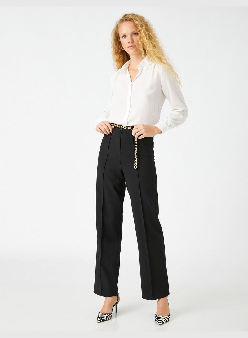 Straight Leg Trousers Ribbed