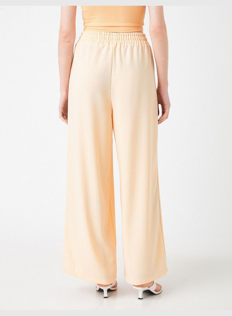 Wide Leg Trousers Pocket Drawstring