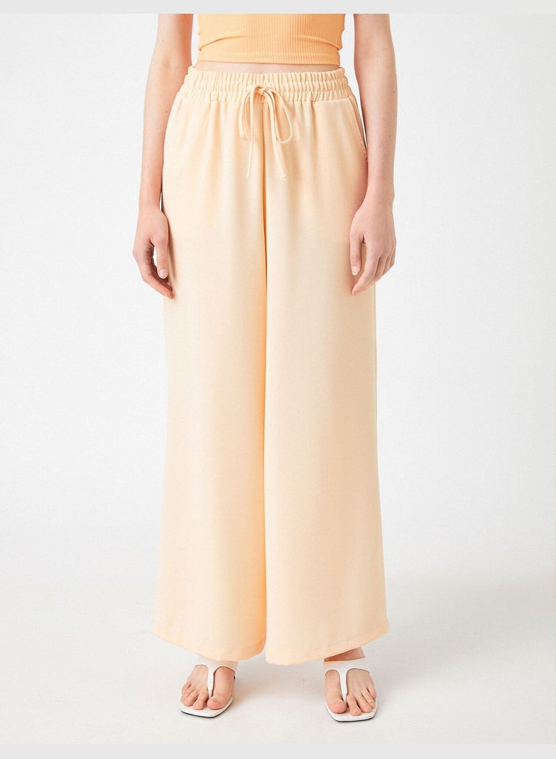 Wide Leg Trousers Pocket Drawstring