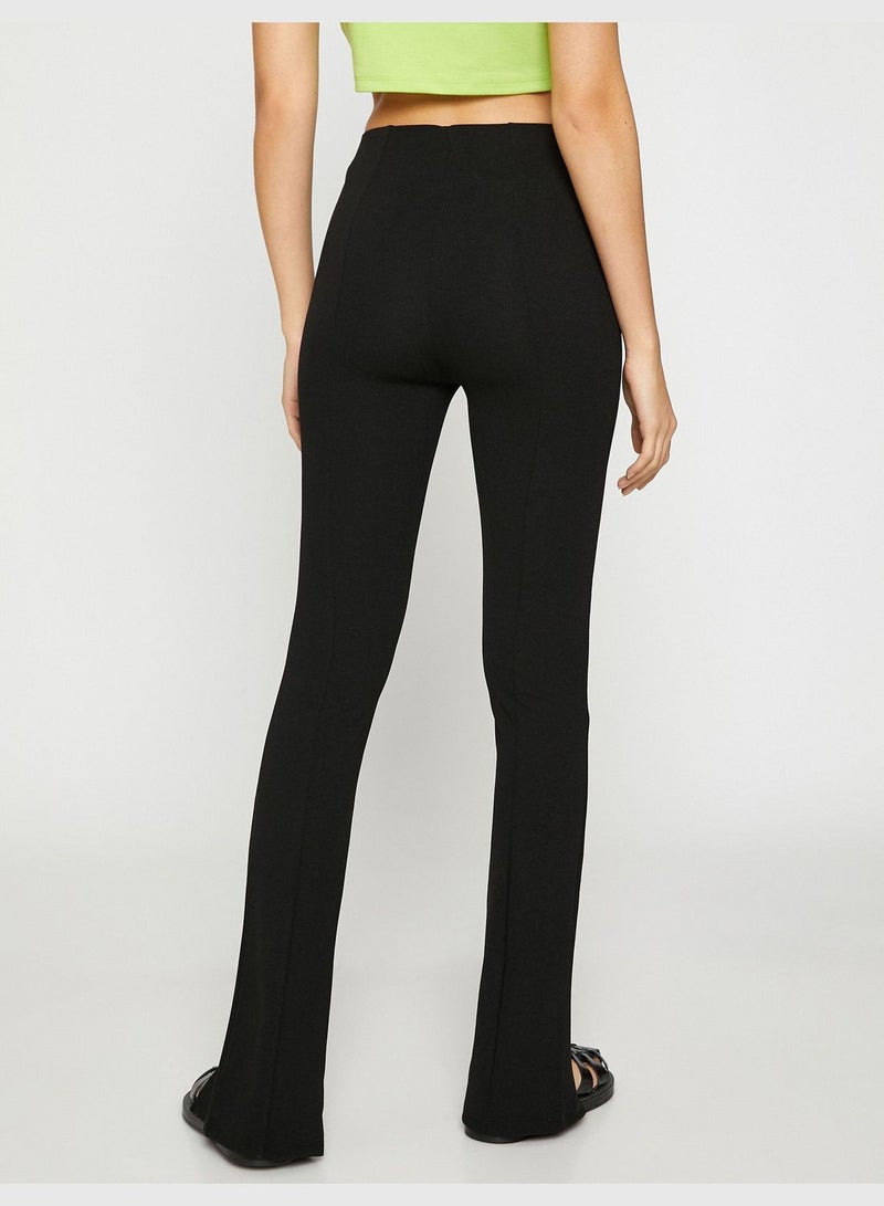 Flare Leg Trousers Ribbed Slit Detail High Waist