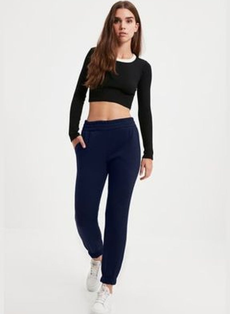 Navy Blue Basic Jogger Fleece Inside Knitted Sweatpants TWOAW21EA0010.