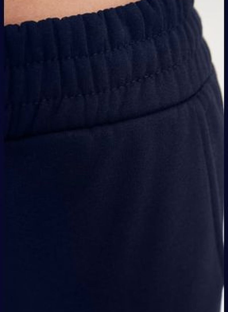 Navy Blue Basic Jogger Fleece Inside Knitted Sweatpants TWOAW21EA0010.