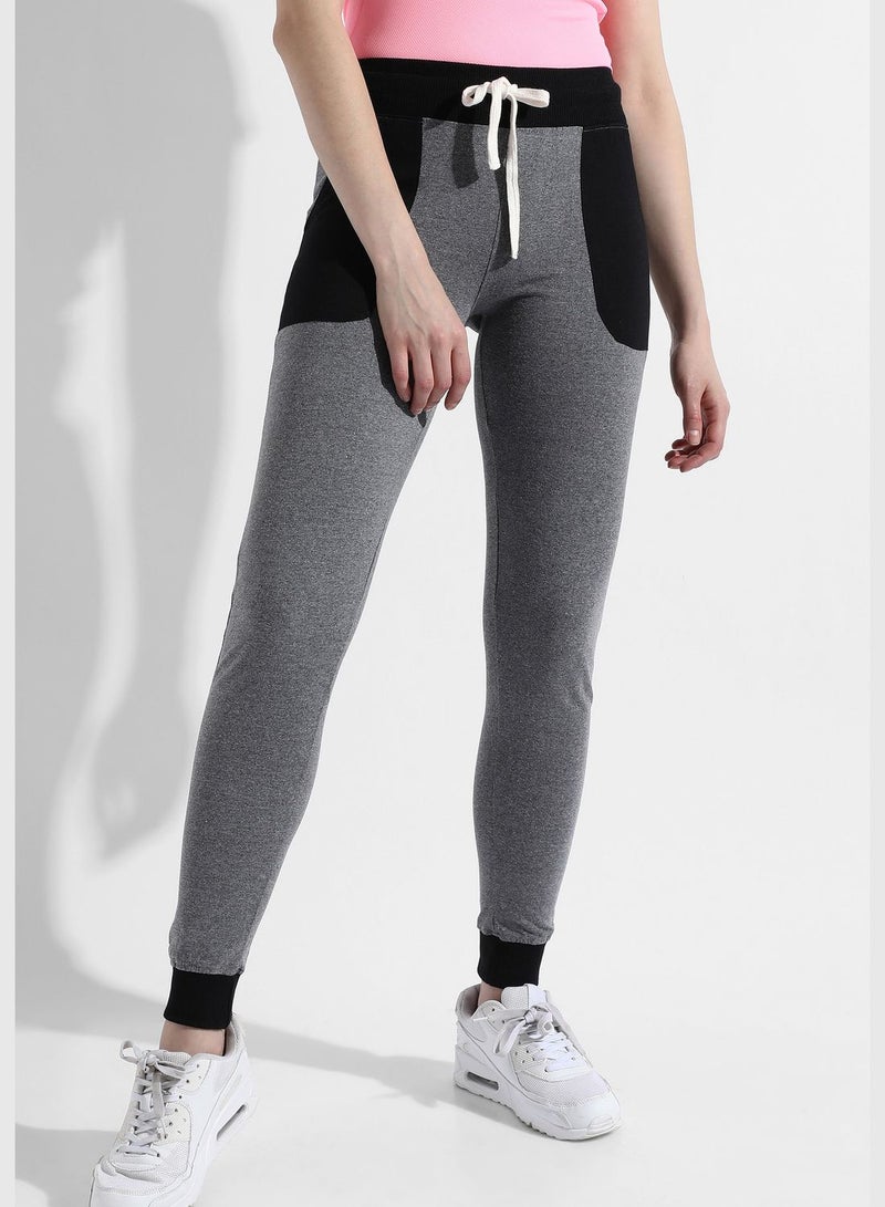Women's Grey Colourblocked Regular Fit Trackpants