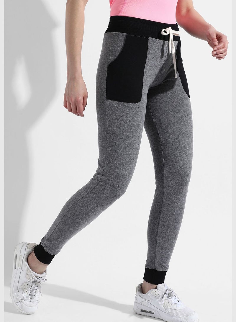 Women's Grey Colourblocked Regular Fit Trackpants