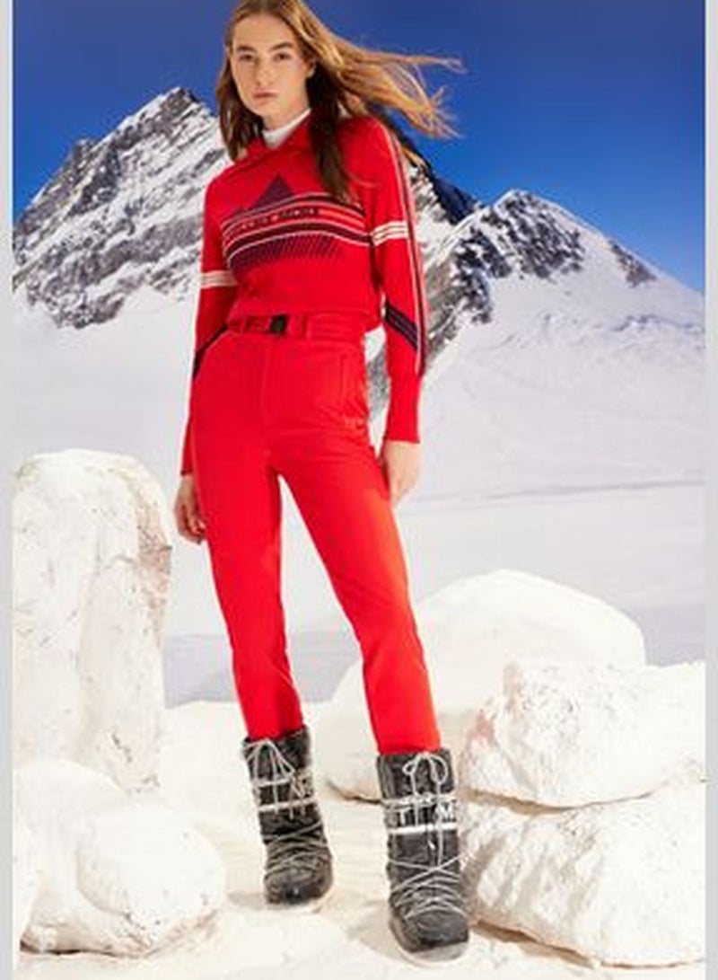 Winter Essentials Red Water Repellent Parachute Fabric Waist Belted Ski Trousers THMAW24EA00001